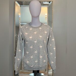 RARE Vintage Zoe Karssen Gray Sweatshirt with Pink Flamingo Print Size: Small